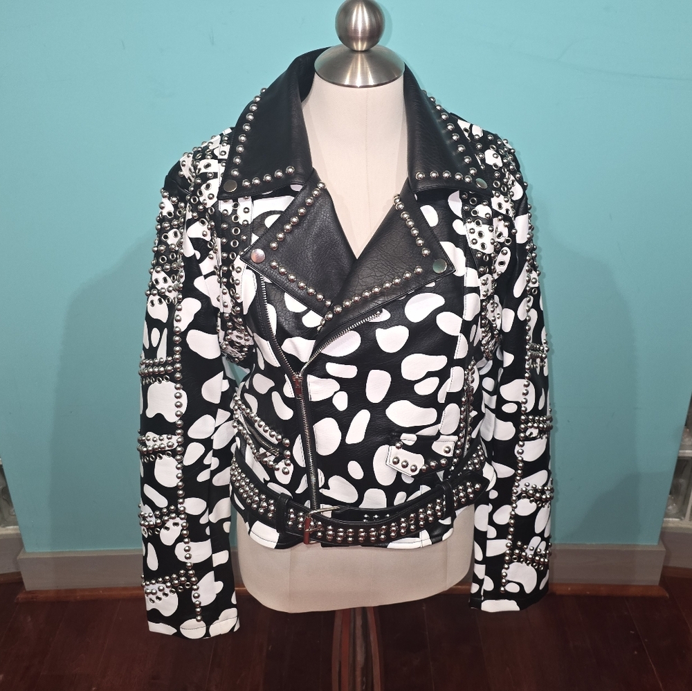Black and White Studded Women's Jacket